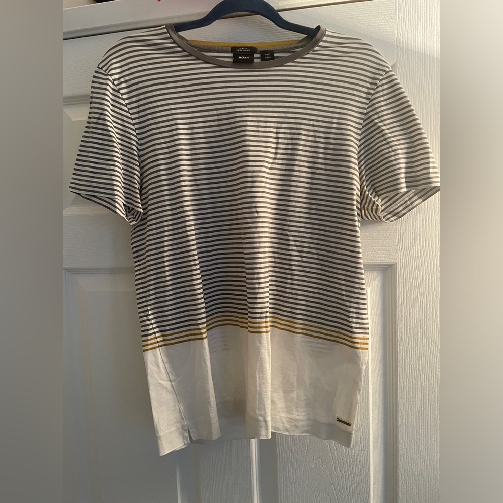 Hugo Boss Slim Fit Striped Men's Shirt - White and Gray